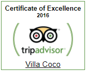 Villa Coco Certificate of Excellence 2016